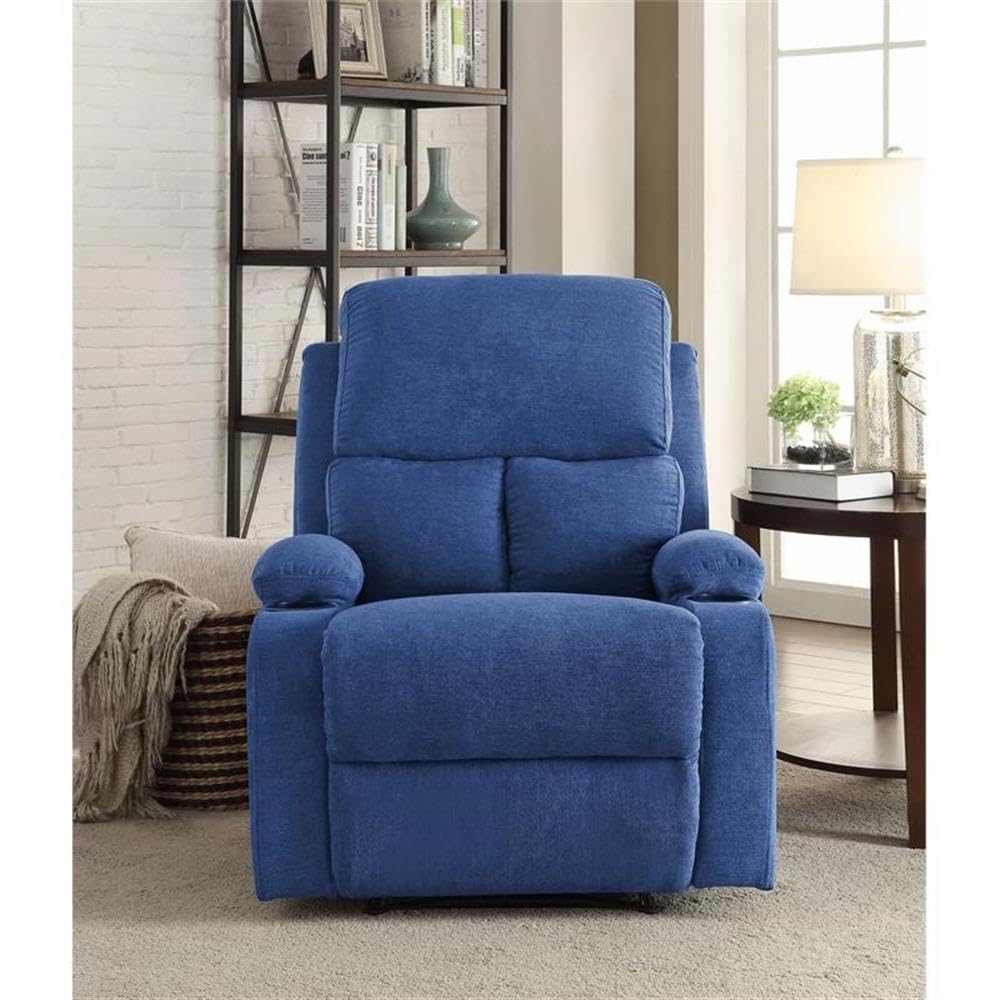 Acme Rosia Fabric Upholstered Motion Recliner With Pillow Top Armrest In Blue