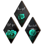 3 Pcs Teal Wall Decor Teal Rose Bathroom Decor Farmhouse Turquoise Bathroom Inspirational Wood Office Wall Art with Accept Let G