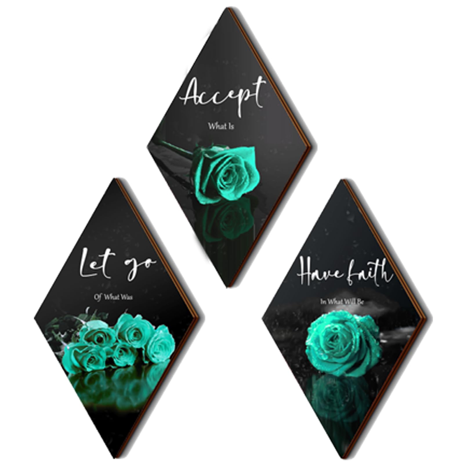 3 Pcs Teal Wall Decor Teal Rose Bathroom Decor Farmhouse Turquoise Bathroom Inspirational Wood Office Wall Art with Accept Let G