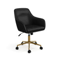 Martha Stewart Rayna Swivel Task Chair With Flared Arms For Home Office In Black Faux Leather With Polished Brass Frame