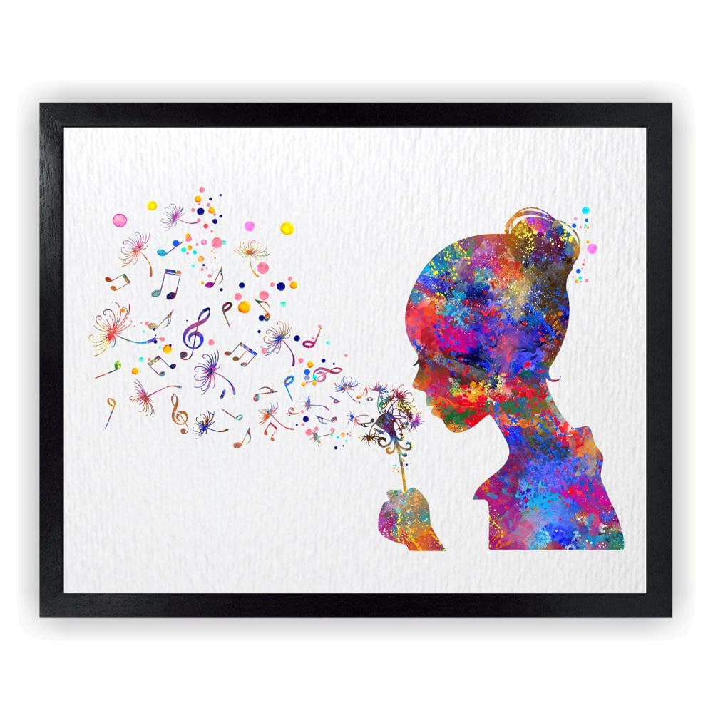 Dignovel Studios 8X10 Unframed Girl Blowing Dandelion of Music Notes Music Lover Studio Imagination Watercolor Art Print Poster 