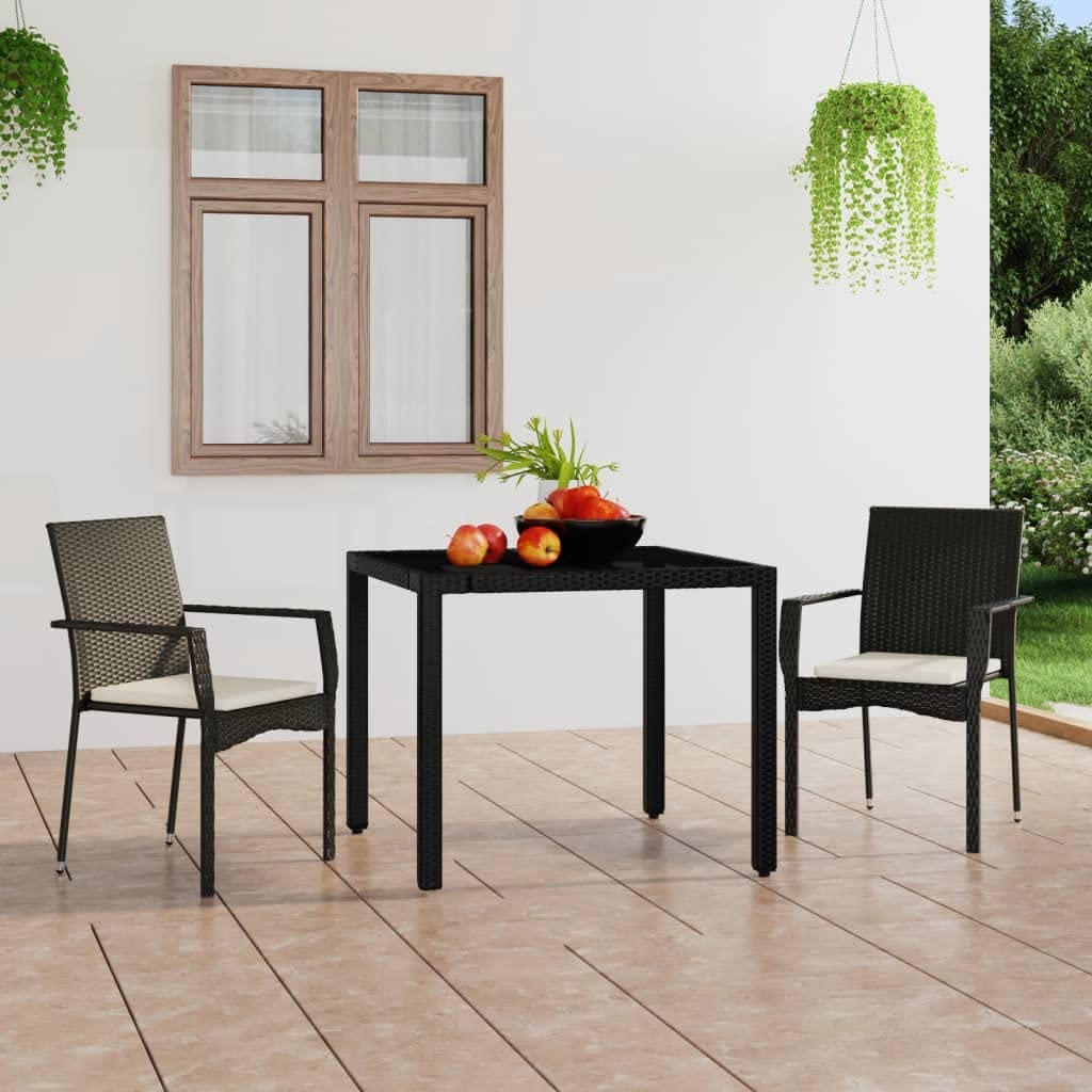 vidaXL Garden Patio Chairs with Cushions, Outdoor Seating - 2 pcs Set, Weather-Resistant Poly Rattan, Powder-Coated Steel Frame, Easy Assembly - Black with Cream White Cushions