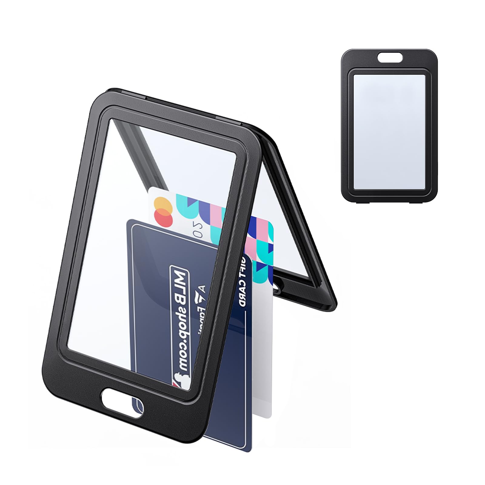 Uniclife 1 Pack Id Badge Holder With Double-Sided Windows Vertical Hard Plastic Case Black Card Protector Pouch For Office Schoo