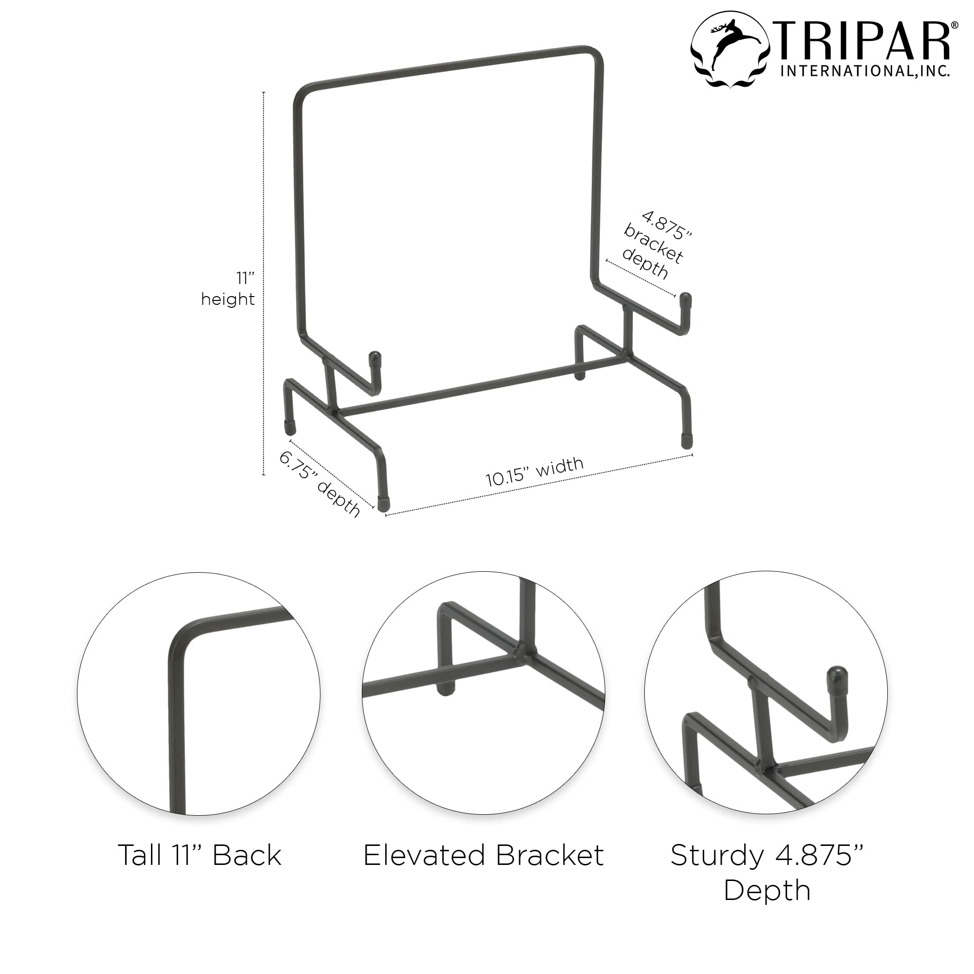 Tripar 11 Inch Black Metal Display Stand Easel For Bowl And Platters, Cookbooks, Pictures, Deep Dishes