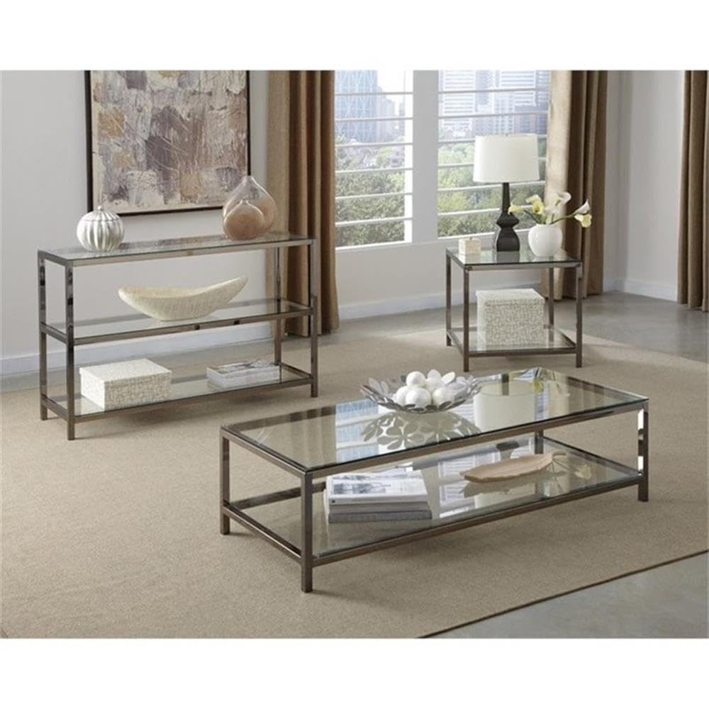 Coaster Furniture End Table with Shelf Black Nickel and Clear 26"D x 24"W x 23"H 720227