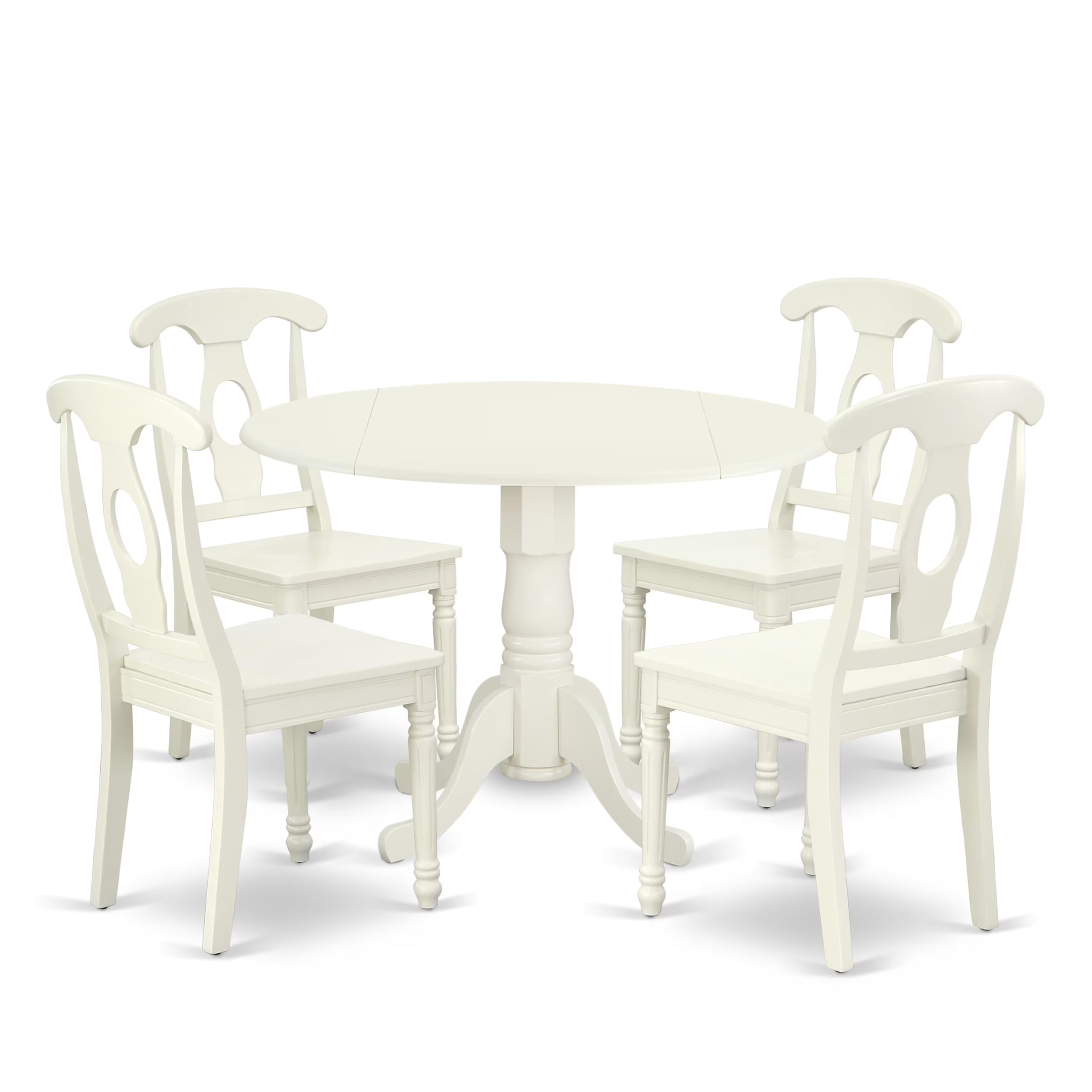 East West Furniture Dlke5-Lwh-W 5 Piece Dining Room Furniture Set Includes A Round Kitchen Table With Dropleaf And 4 Dining Chairs, 42X42 Inch, Linen White