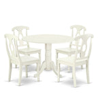 East West Furniture Dlke5-Lwh-W 5 Piece Dining Room Furniture Set Includes A Round Kitchen Table With Dropleaf And 4 Dining Chairs, 42X42 Inch, Linen White