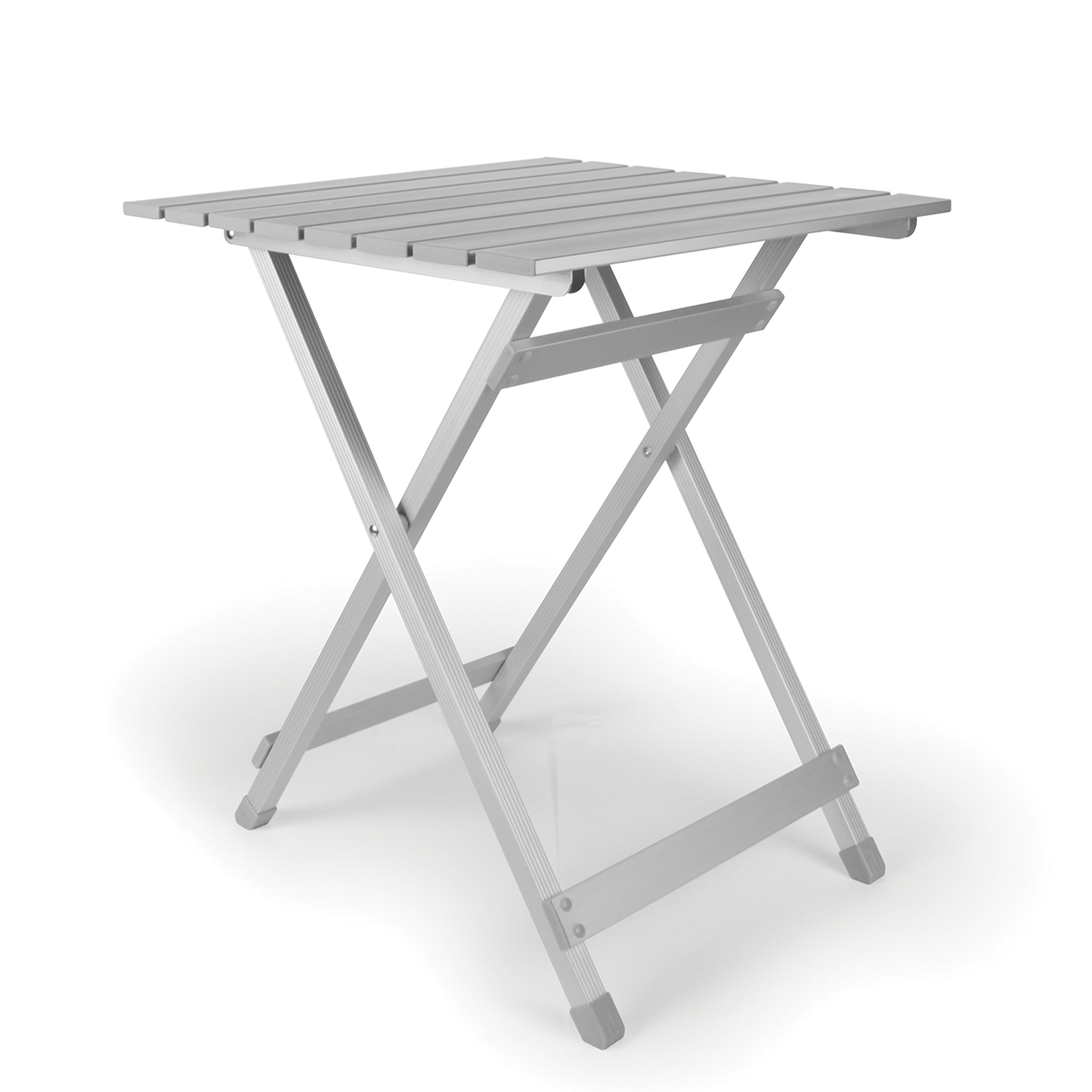 Camco 19.5 By 20 By 24.25 Inch Large Durable Aluminum Fold Away Multi Use Outdoor Side Table For Rvs, Campsites, Picnics, And Patios, Silver