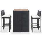 vidaXL Patio Bar Set 5 Piece, Outdoor Bar Table Set with Wood Tabletop, Patio Furniture Set with Cushions, Dining Set for Garden, Rattan and Wood Black
