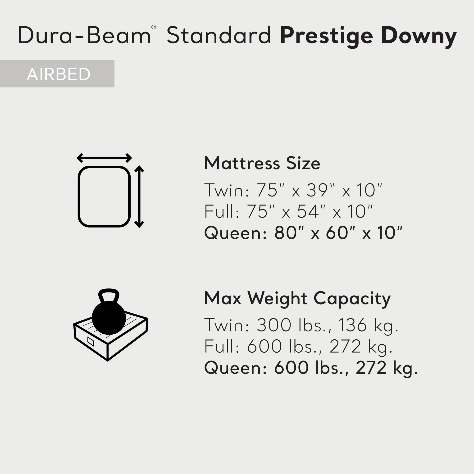 Intex 64109E Dura-Beam Standard Prestige Air Mattress: Fiber-Tech ?Queen Size ?10In Bed Height ?600Lb Weight Capacity ?Pump Sold Separately