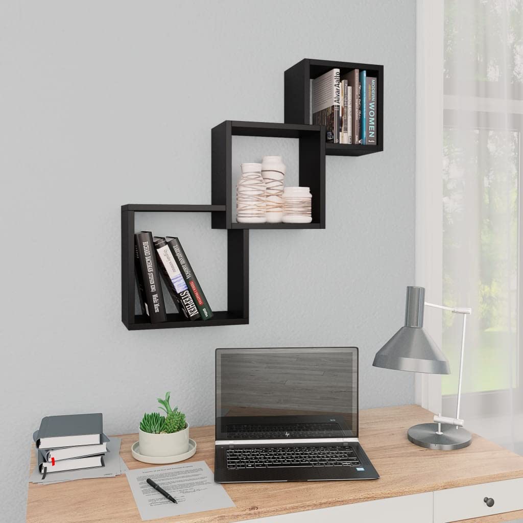 vidaXL Cubicle Shelves, Floating Cube Shelves, Display Shelves, Wall Cube Shelves for Book DVD Photo Frame Trophy Display, Modern, Black