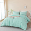 Perfemet Mint Green Comforter Twin Size 5 Piece Bed In A Bag Set Boho Pom Pom Girls Bedding Comforter Set Soft Fluffy Kids Solid