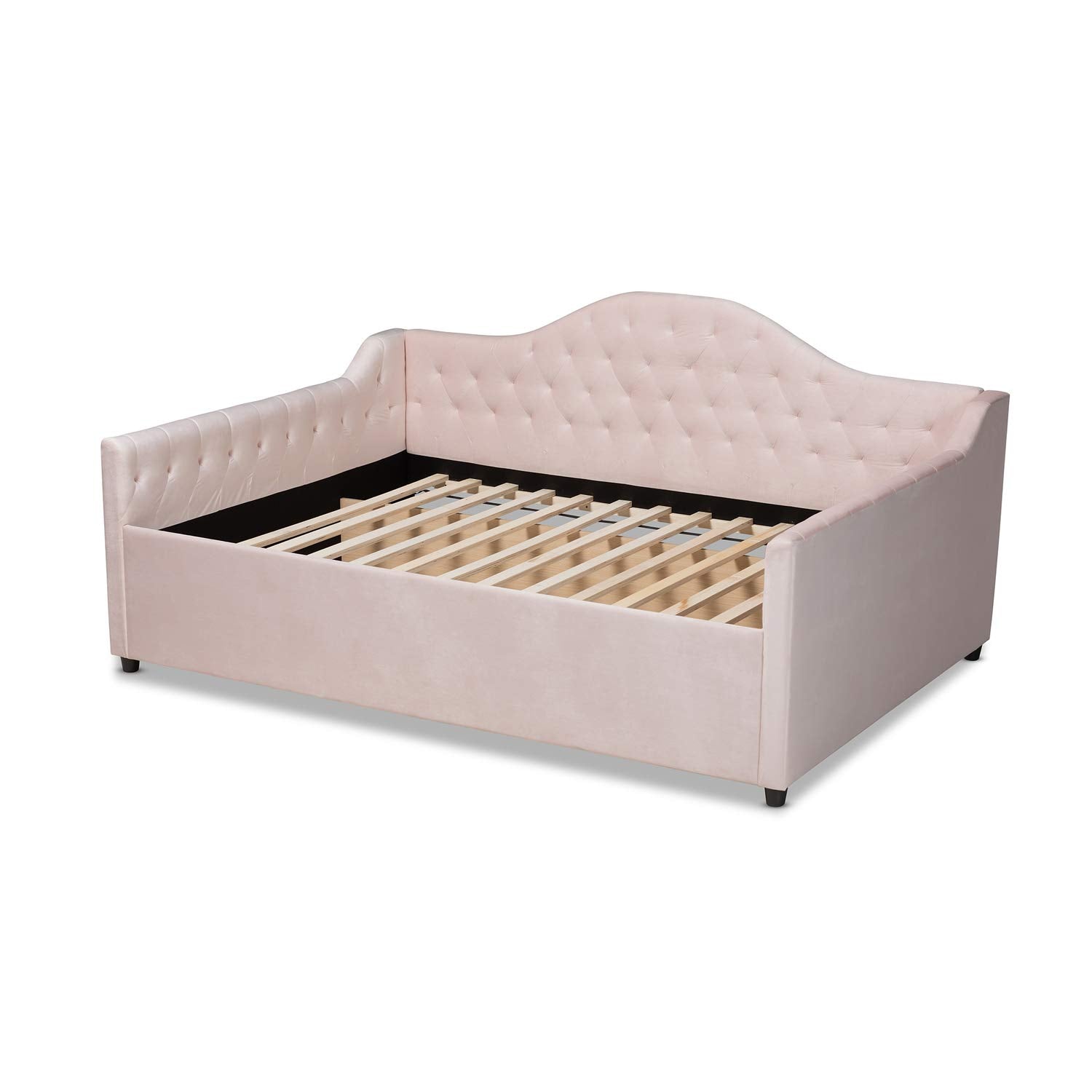 Baxton Studio Perry Modern and Contemporary Light Pink Velvet Fabric Upholstered and Button Tufted Queen Size Daybed