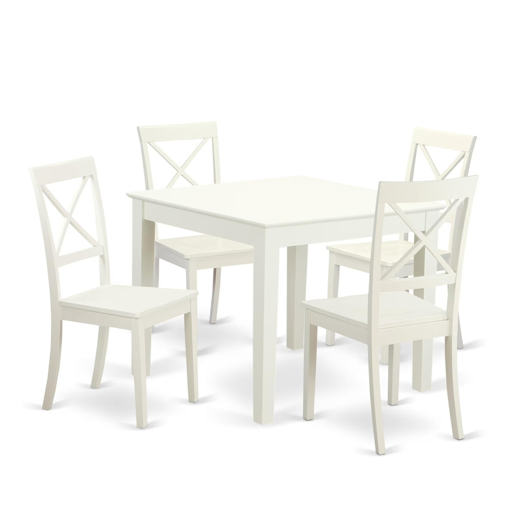 East West Furniture OXBO5-LWH-W 5 Piece Modern Dining Table Set Includes a Square Wooden Table and 4 Dining Chairs, 36x36 Inch, Linen White