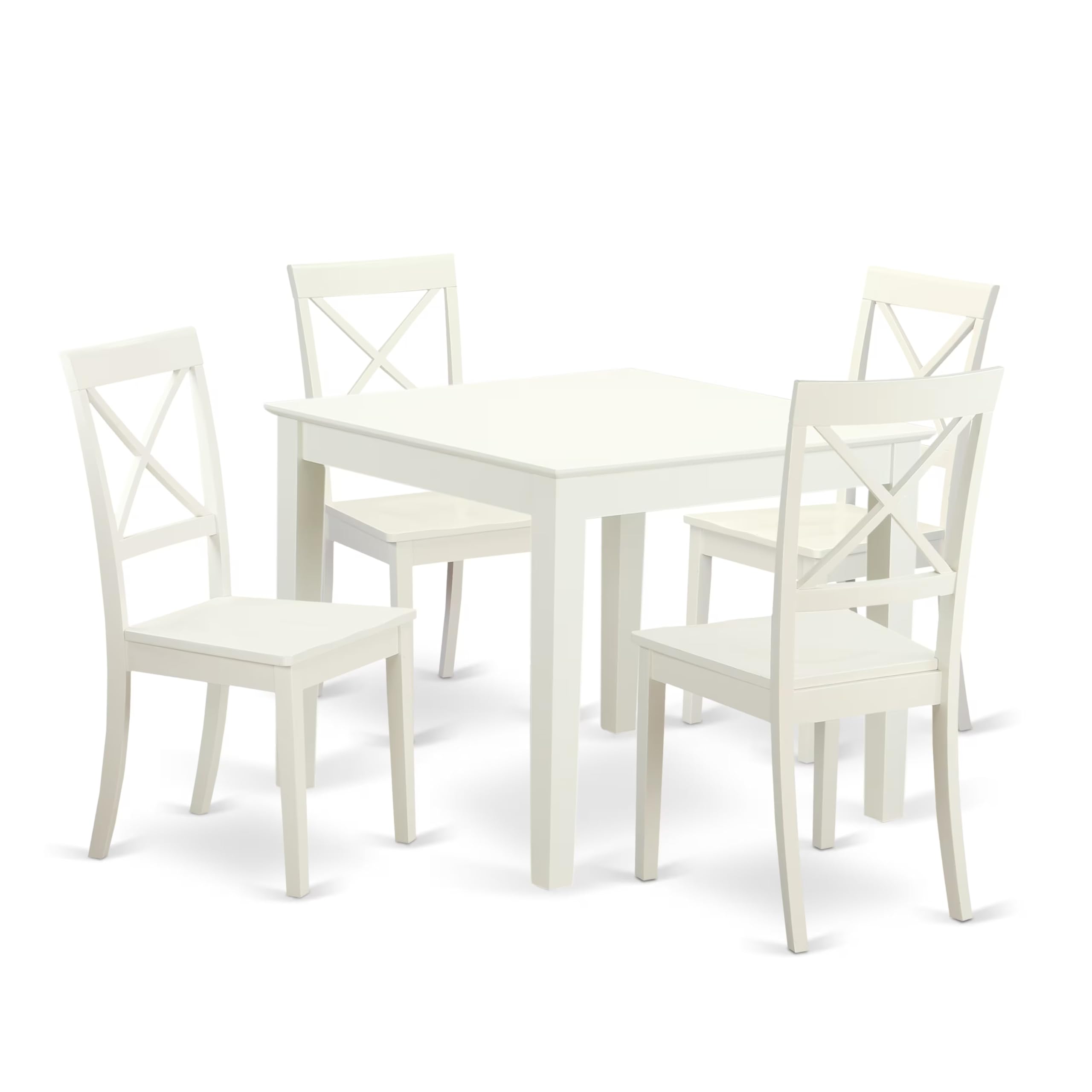 East West Furniture OXBO5-LWH-W 5 Piece Modern Dining Table Set Includes a Square Wooden Table and 4 Dining Chairs, 36x36 Inch, Linen White