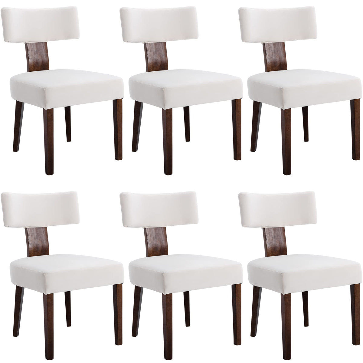 Wahson Farmhouse Kitchen & Dining Room Chairs Set Of 6, Retro Velvet Upholstered Dining Chair With Hardwood Legs, Cream