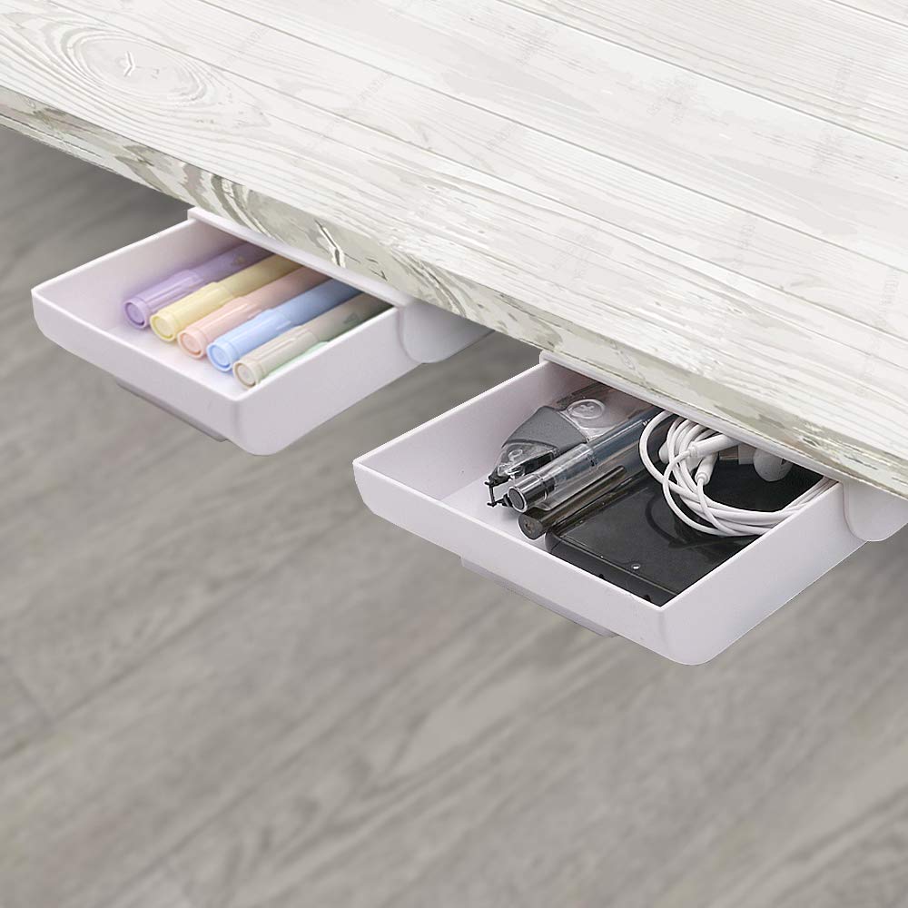 Yoousoo 2 Pack Under Desk Drawer Organizer, Slide Out Drawer Attachment, Plastic Desk Accessories & Workspace Organizers,Hidden
