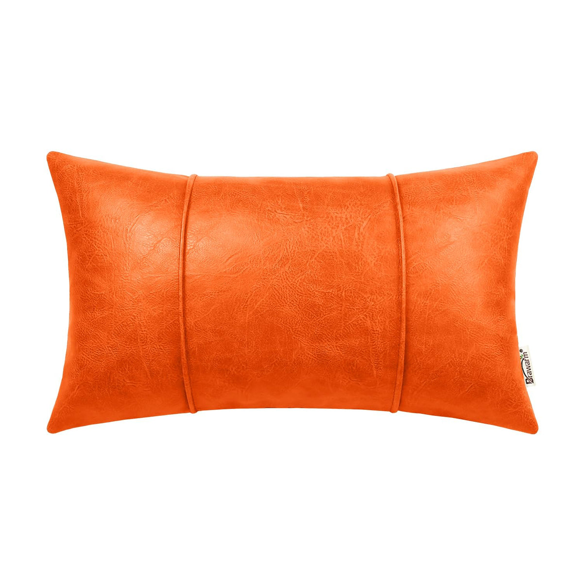 Brawarm Orange Leather Throw Pillow Covers 12 X 20 Inches - Faux Leather Lumbar Pillow Cover With Piping, Hand Stitched Leather