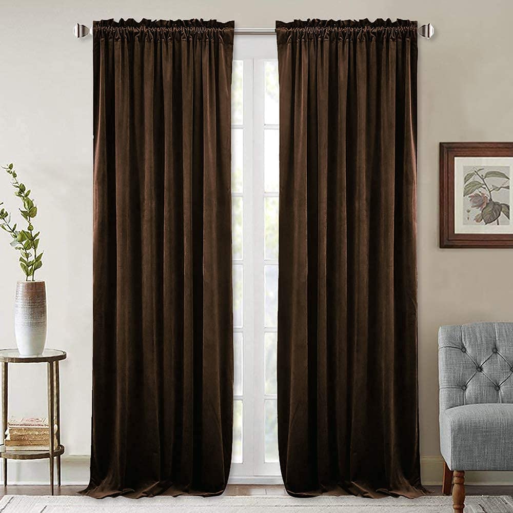 Stangh Brown Velvet Curtains 84 Inches Elegant Home Decor Blackout Thermal Insulated Soundproof Drapes For Bedroom Large Window/