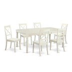 East West Furniture DOBO7-LWH-W 7 Piece Kitchen Table & Chairs Set Consist of a Rectangle Dining Room Table with Butterfly Leaf and 6 Solid Wood Seat Chairs, 42x78 Inch, Linen White