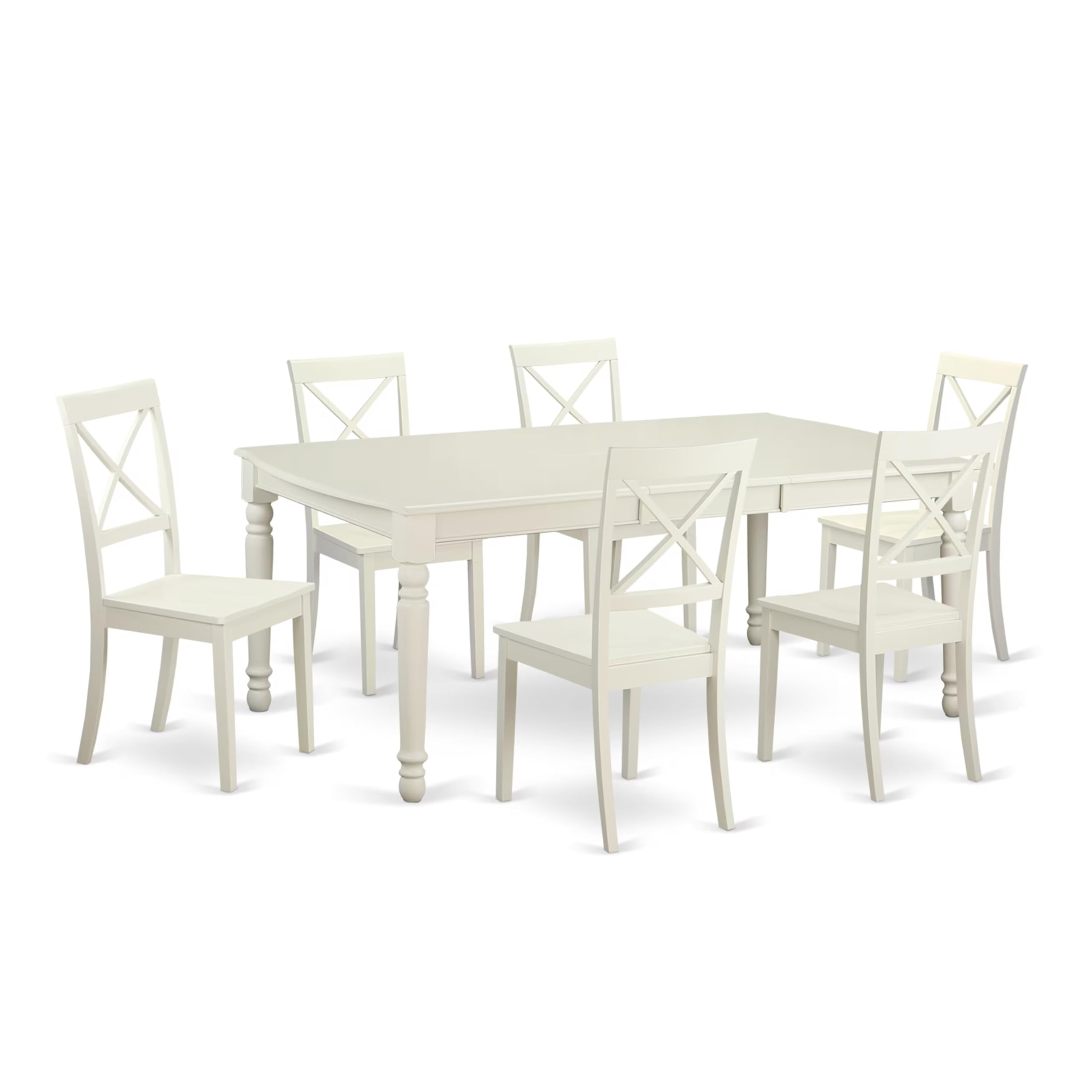 East West Furniture DOBO7-LWH-W 7 Piece Kitchen Table & Chairs Set Consist of a Rectangle Dining Room Table with Butterfly Leaf and 6 Solid Wood Seat Chairs, 42x78 Inch, Linen White