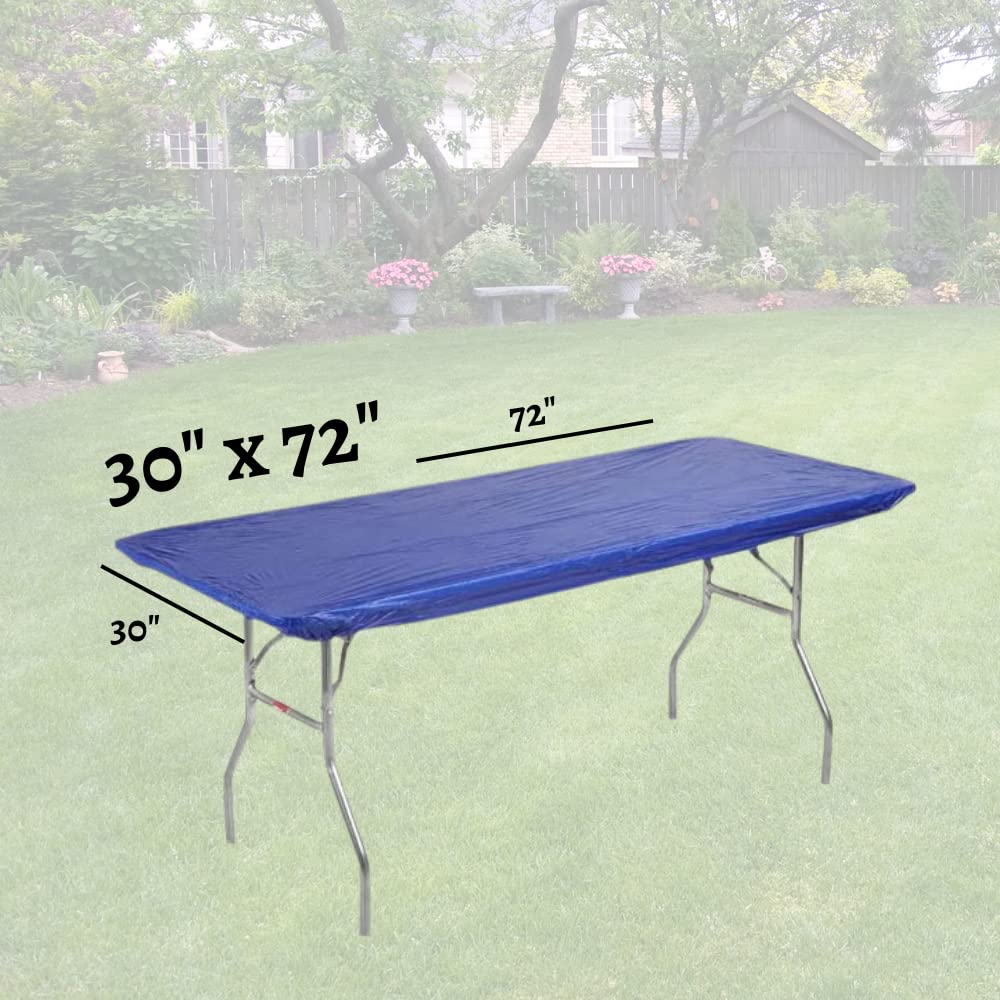Kwik-Covers Rectangular Plastic Table Covers 20 Pack With Two Hundred And Eighty (280) Ohm Commerce Paper Napkins - Indoor Or Outdoor Table Covers (Table Not Included) (30X72 20 Pack, Royal Blue)