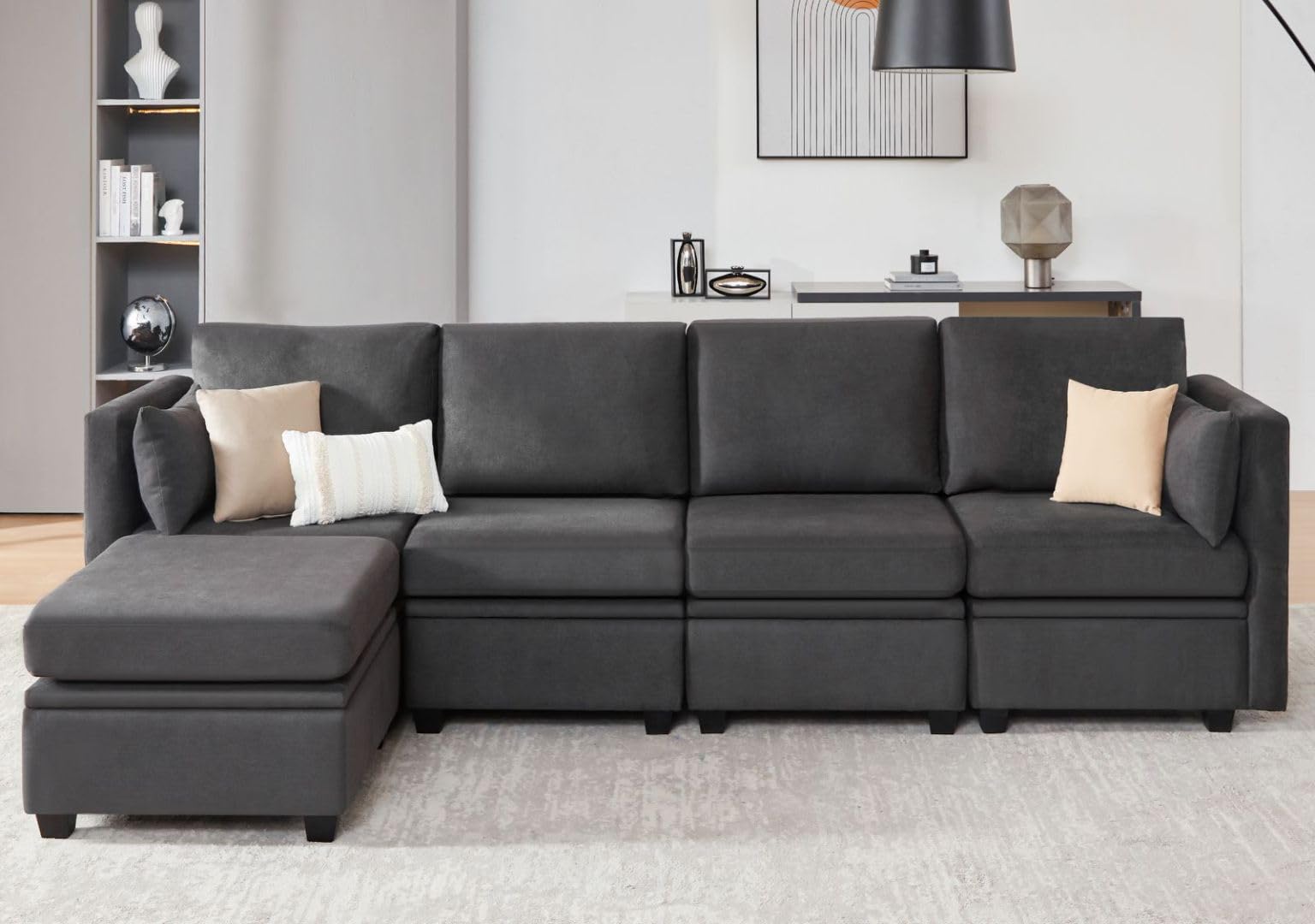 Weture Modular Sectional Sofa With Storage, U Shaped Sectional Couch For Living Room, Convertible Modular Sofa Couch With Ottomans, High Supportive & Soft Sponge, 5 Seat, Darkgrey