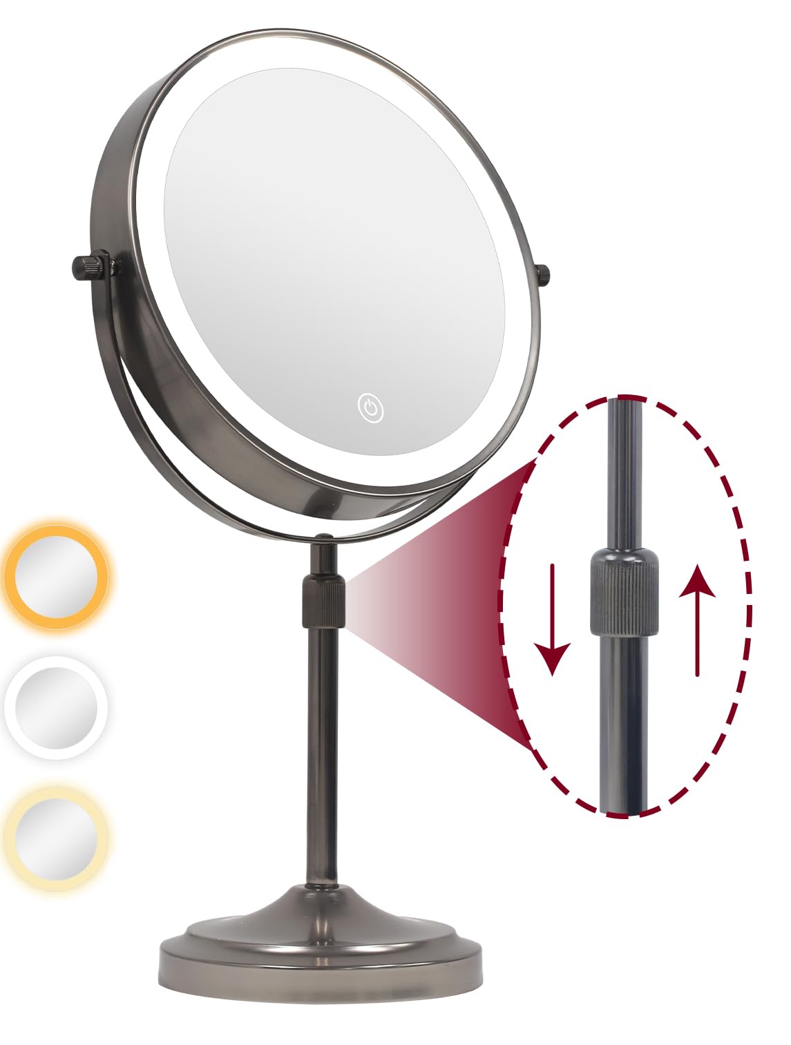 mumianshu 9' Makeup Mirror with Lights and Magnification 10X/1X, 360 Swivel Double Sided 5000 mAh Rechargeable Vanity Desktop M