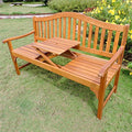 International Caravan Royal Fiji Acacia 59-Inch Camel Back 63-Inch 3-Seater Bench With Pop-Up Table Stain