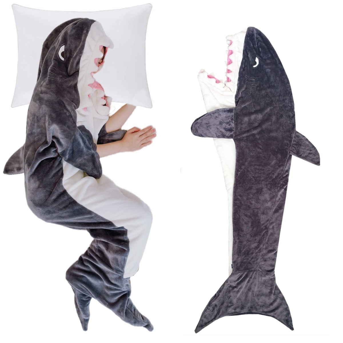 Hoidket Shark Blanket Super Soft Cozy Flannel Wearable Blanket Hooded Shark Sleeping Bag Tail Blanket For Kids Shark Cosplay Gif