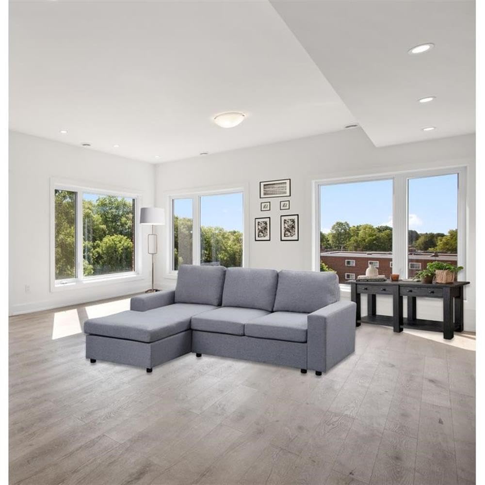 Lilola Home Aurelle Light Gray Linen Reversible Sectional Sofa Chaise