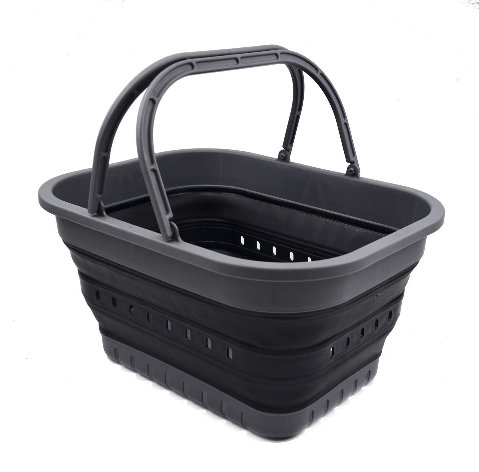 Sammart 19L (5 Gallon) Collapsible Tub With Handle - Portable Outdoor Picnic Basket/Crater - Foldable Shopping Bag - Space Savin