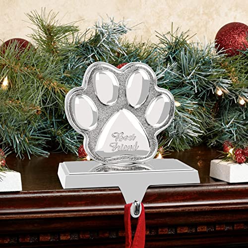 Fowecelt 2 Pack Dog Paw Christmas Stocking Holder, 3D Silver Metal Mantel Stocking Hanger For Mantel Shelf Stand Table Christmas