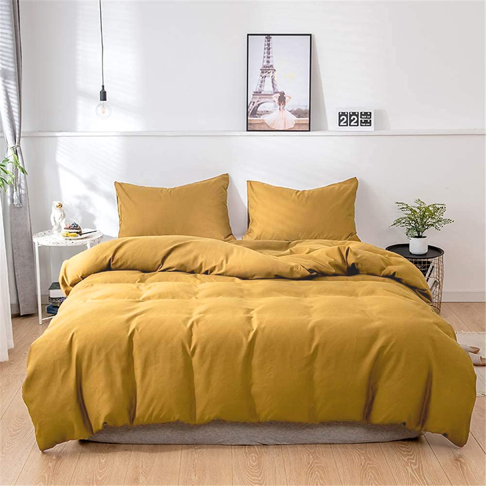 Karever Mustard Yellow Comforter Sets Twin Pure Deep Dark Yellow Bedding Set 3 Pieces Women Men Ginger Yellow Comforter Insert S
