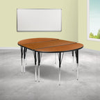 Flash Furniture 3 Piece 76" Oval Wave Collaborative Oak Thermal Laminate Activity Table Set - Standard Height Adjustable Legs