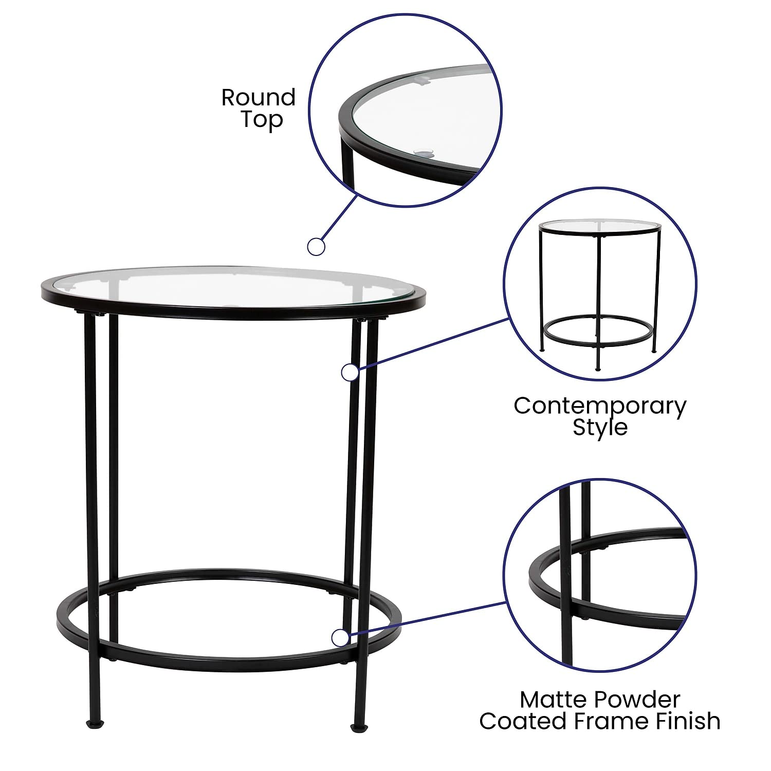 Flash Furniture Astoria Collection Round End Table - Modern Clear Glass End Table - Matte Gold Frame
