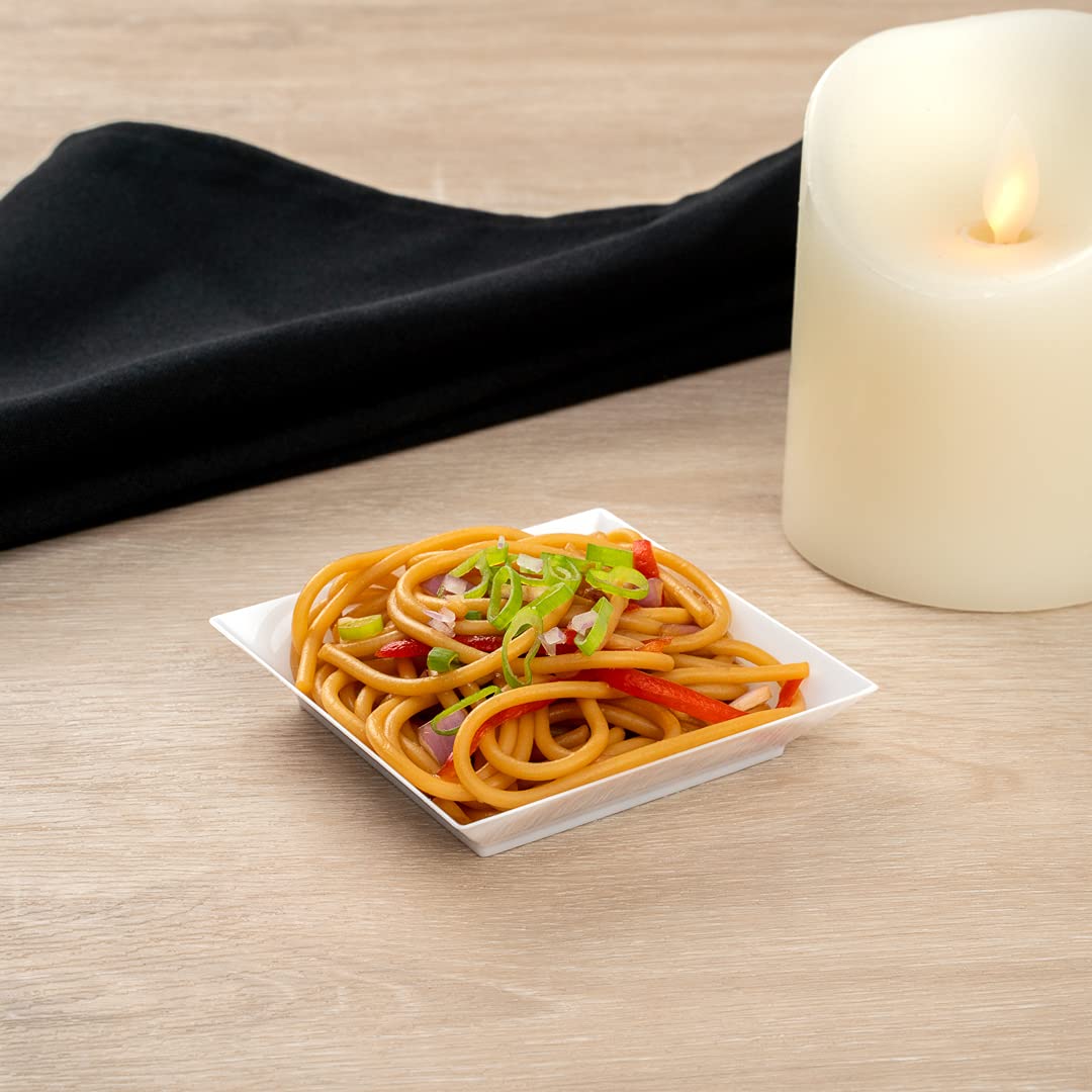 3.9 X 3.9 Inch Party Plates, 20 Disposable Appetizer Plates - Elegant, Square, White Plastic Serving Plates, Durable, For Weddin