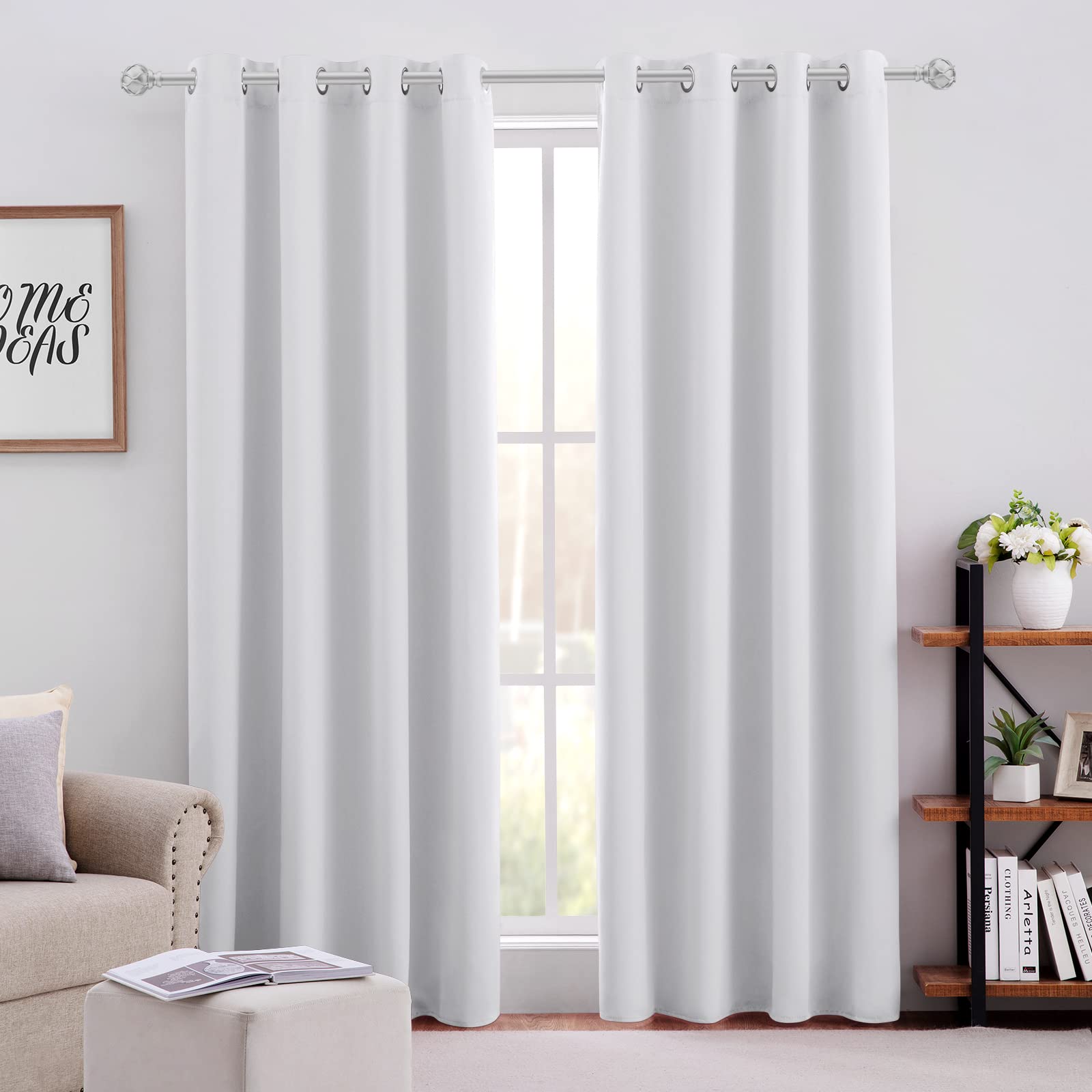 Homeideas Greyish White Blackout Curtains For Bedroom 52 X 84 Inch Long 2 Panels Set Room Darkening Curtains/Drapes, Soundproof