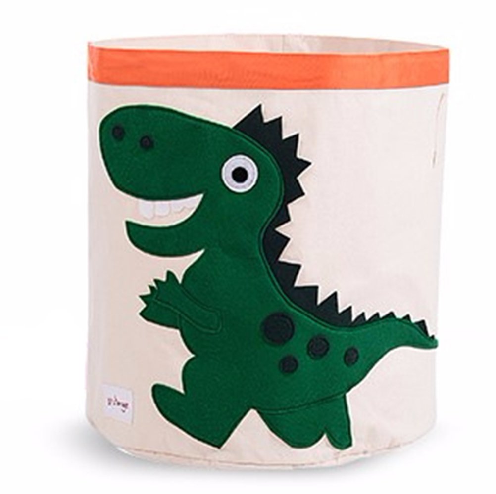 Collapsible Canvas Storage Basket or Bin Toy Organizer for Kids Playroom, Clothes, Children Books, Stuffed Animal (Green Dinosau