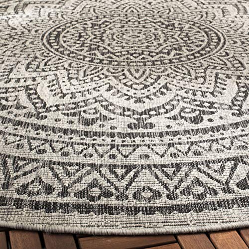 Safavieh Courtyard Collection Area Rug - 3' Round, Light Grey & Black, Non-Shedding & Easy Care, Indoor/Outdoor & Washable-Ideal For Patio, Backyard, Mudroom (Cy8734-37612)