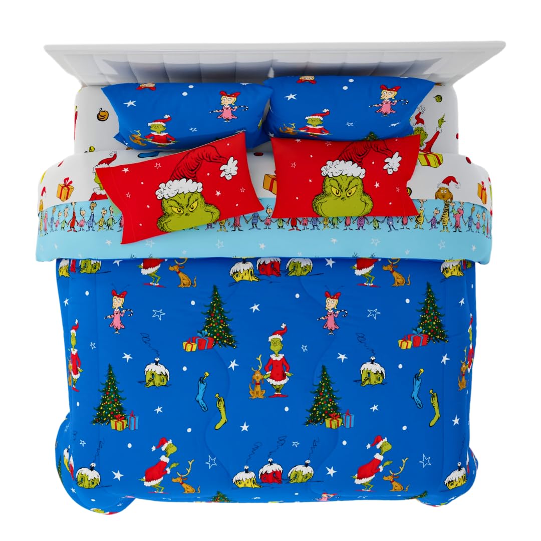 Franco Grinch By Dr. Seuss Holiday & Christmas Bedding Super Soft Comforter And Sheet Set With Sham, 7 Piece King Size (Official