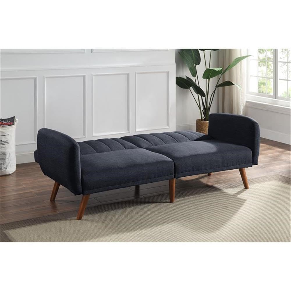 Acme Bernstein Linen Fabric Tufted Upholstery Adjustable Sofa in Gray and Walnut