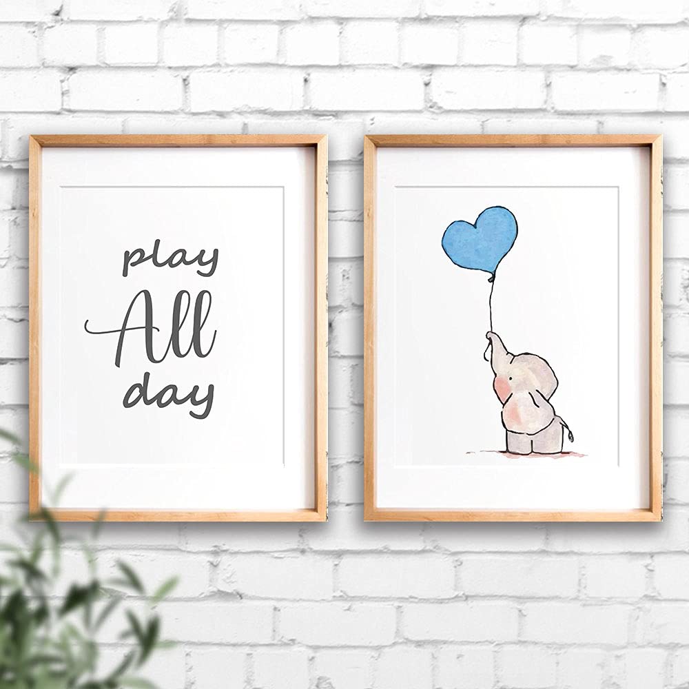 Iiiluyot Inspirational Elephant Decor, Baby Boy Nursery Wall Art Prints, Cute Elephant Nursery Wall, Dream Big Little One Decora