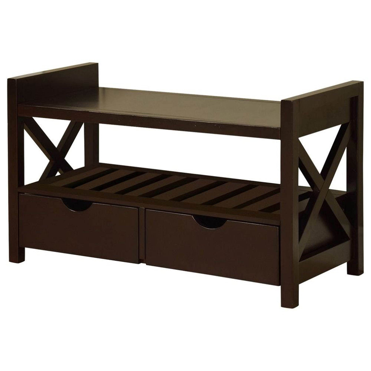 Pilaster Designs Contemporary Tavia Shoe Storage Bench with Drawers & Open Shelf, Cherry Wood