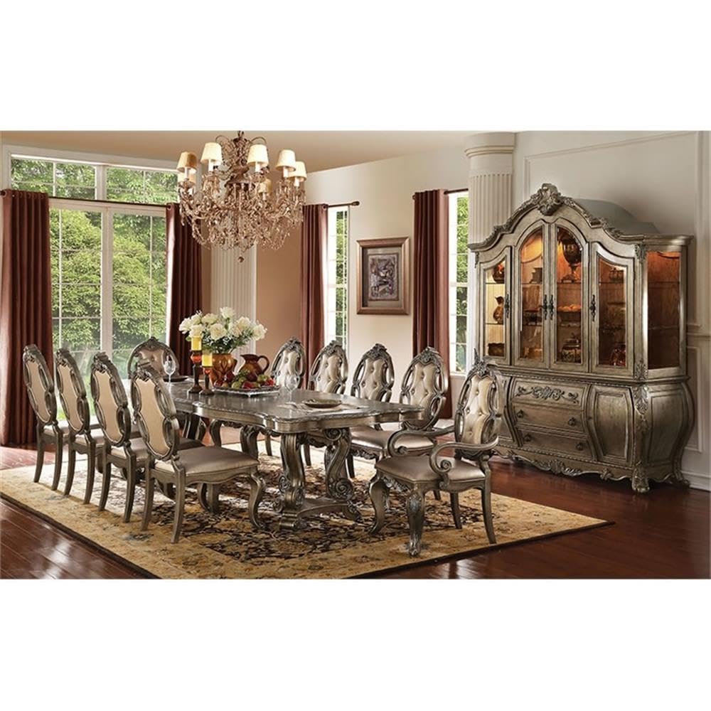Acme Ragenardus Faux Leather Dining Side Chair in Champagne Oak Set of 2