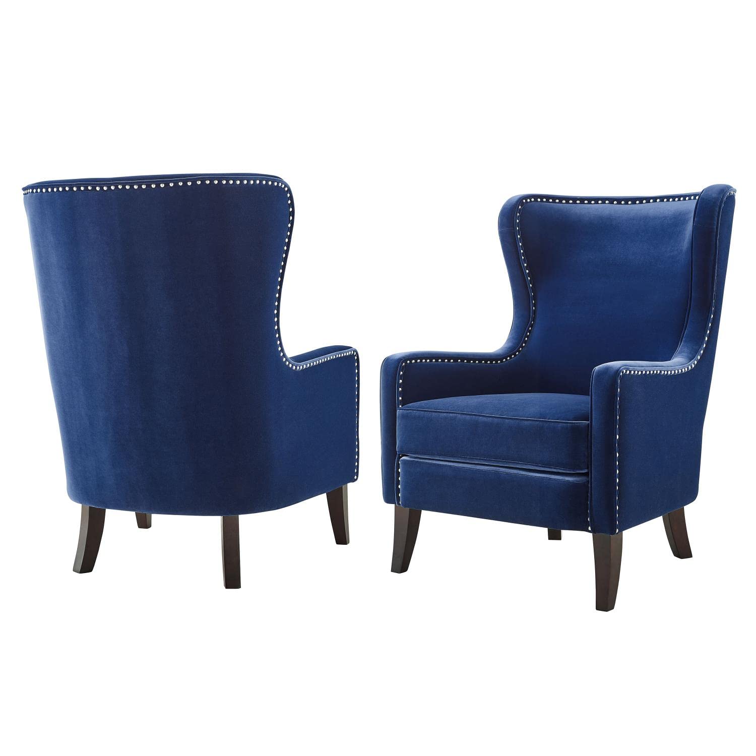 Steve Silver Company Rosco Accent Chair, Wing-Back Chair Styling, Navy Velvet, Nailhead Trim, Living Room, Bedroom, Armchair, Solid Wood Frame, 16&quot; D x 30&quot; W x 40&quot; H, Blue