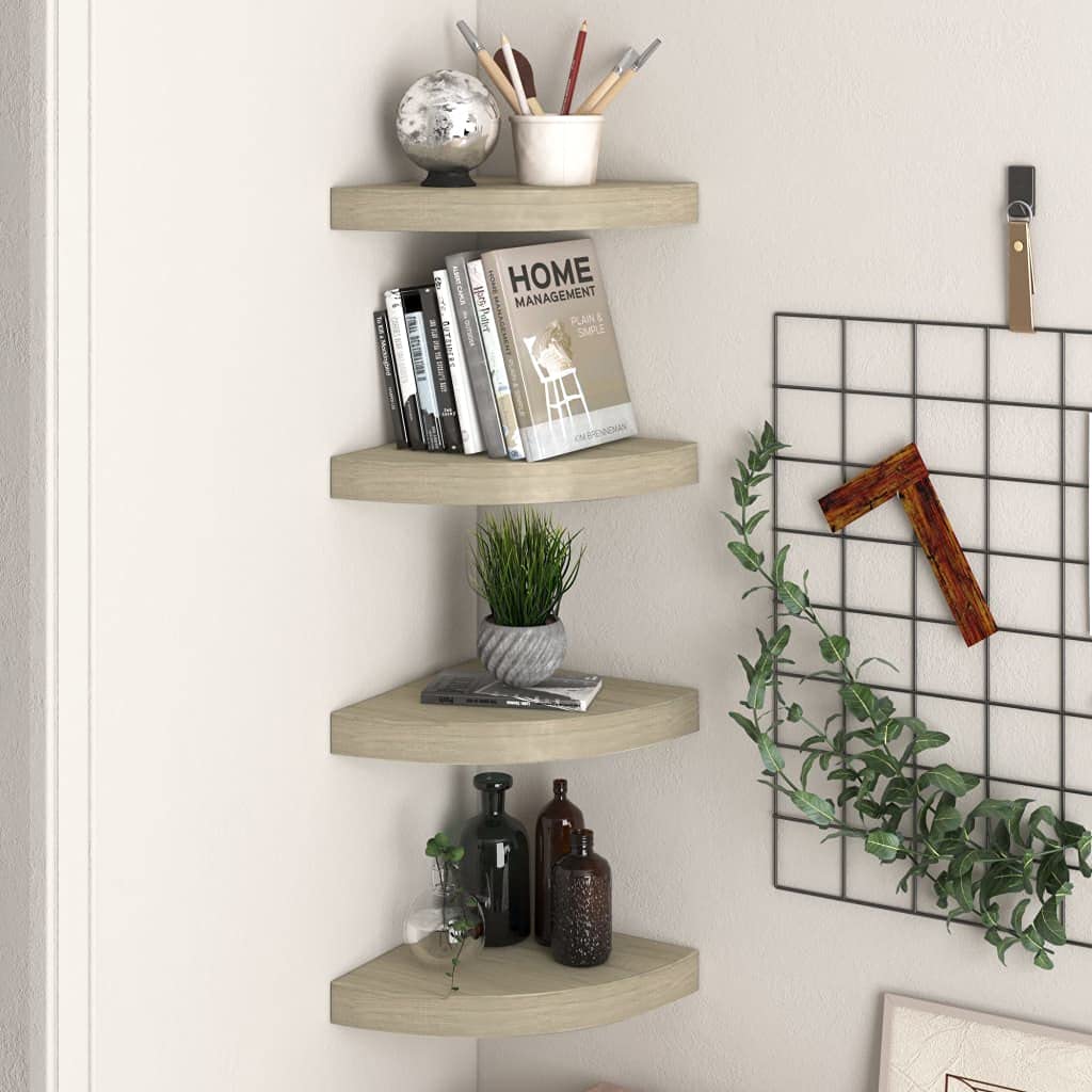 vidaXL Floating Corner Shelves 4 pcs Oak 9.8x9.8x1.5 MDF