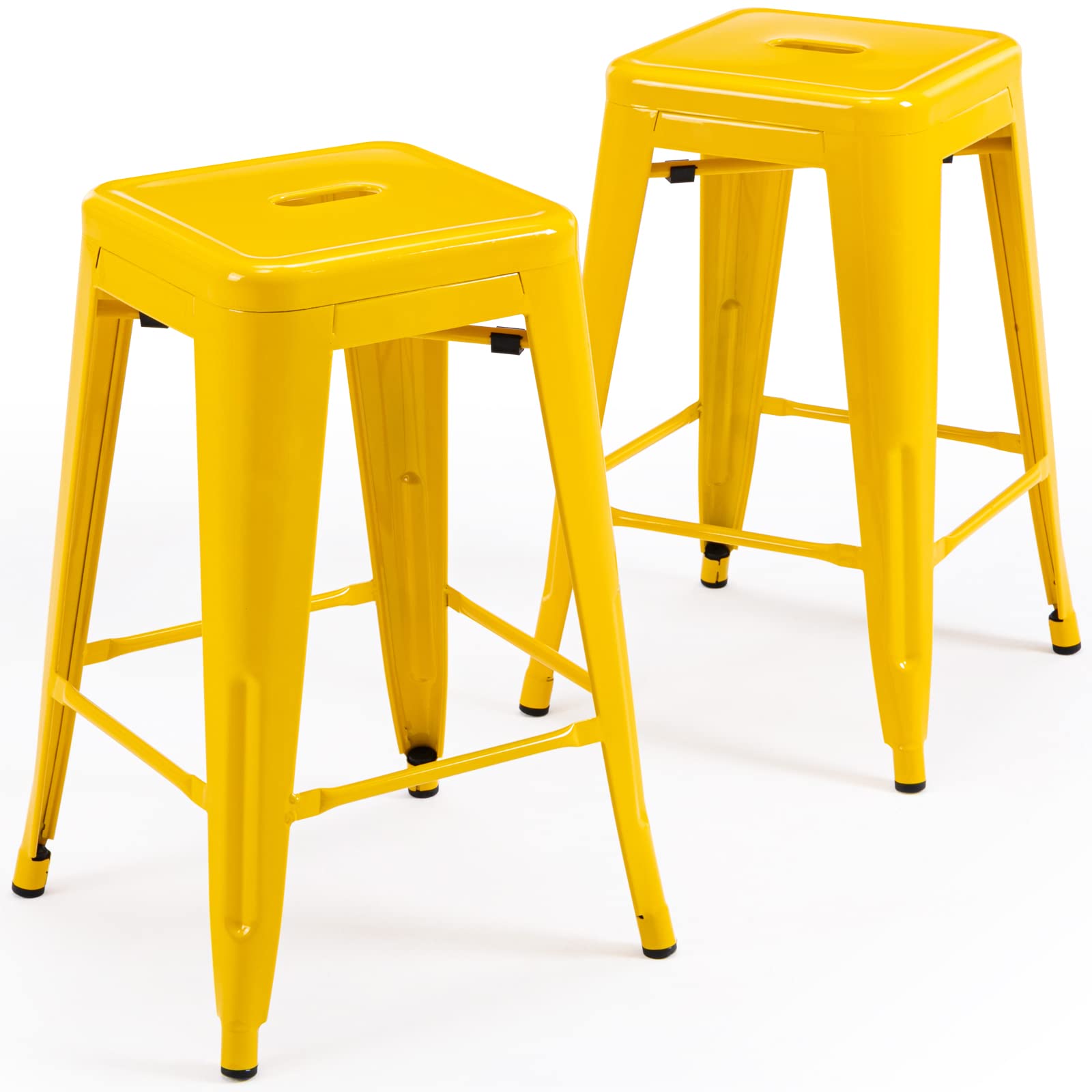 Vogue Furniture Direct 24 High Bar Stools Backless Yellow Metal Barstools Indoor-Outdoor Counter Height Stools with Square Seat,