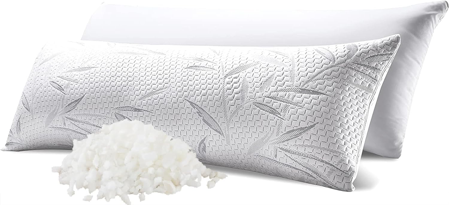 Whatsbedding Memory Foam Body Pillow For Adults With Zipperd Rayon Derived From Bamboo Cover, Breathable Long Pillow For Side Sl