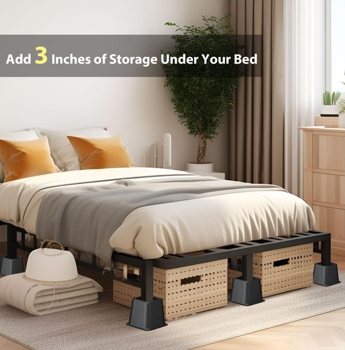 Tomgear Bed Risers 8 Inch, Heavy Duty Bed Lifts In Heights Of 3, 5 Or 8 Inches, Stackable Risers For Sofa, Couch, Chair, Desk, S